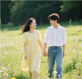 春日清新治愈系情侣手牵手踏青图片